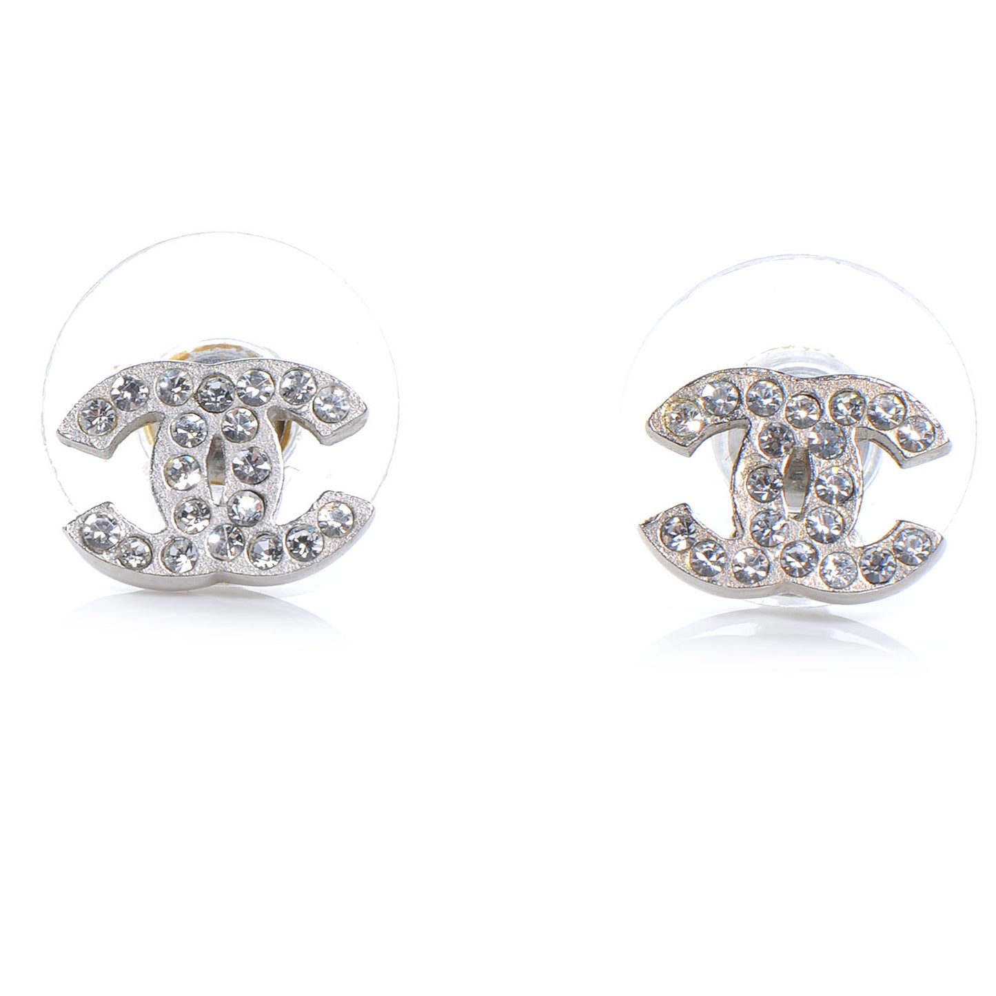 Crystal CC Logo Rhinestone Earrings Silver