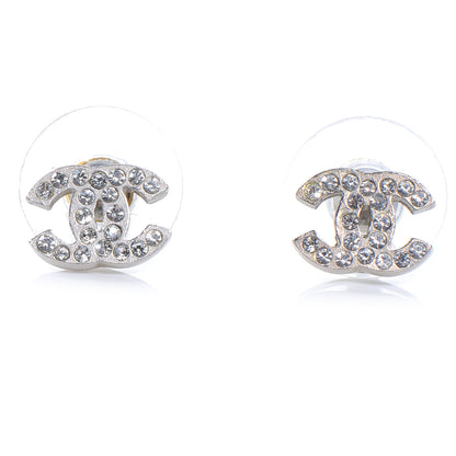 Chanel Crystal CC Logo Rhinestone Earrings Silver 1 of 5