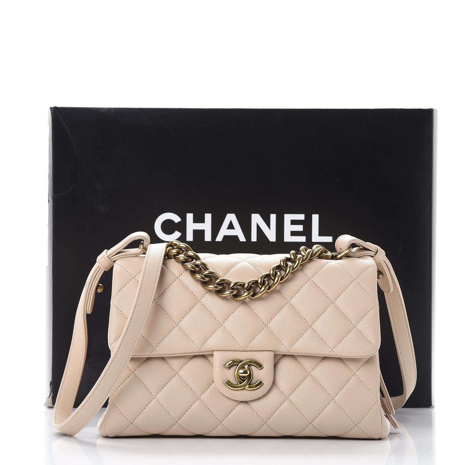 Chanel Shiny Sheepskin Quilted Small Trapezio Flap Beige 9 of 9