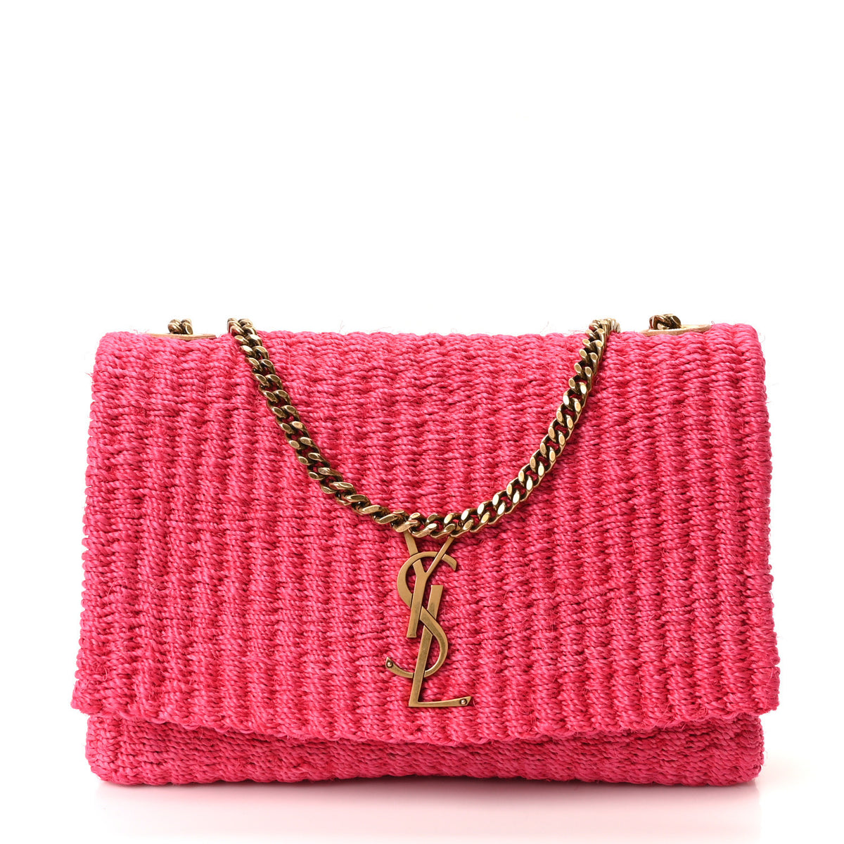 Raffia Medium Monogram Kate Satchel Pink Glow
