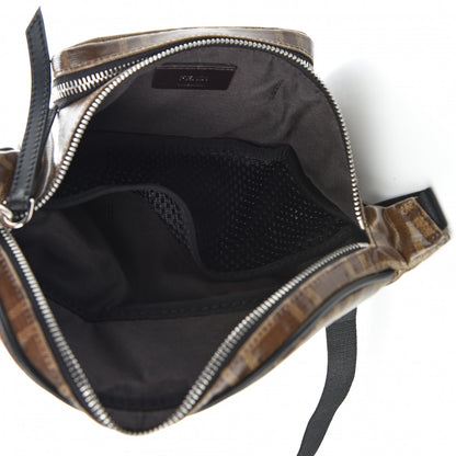 Fendi Glazed Fabric Vitello Century FF 1974 Stamp Patch Pocket Belt Bag Mogano Panna Black 5 of 10
