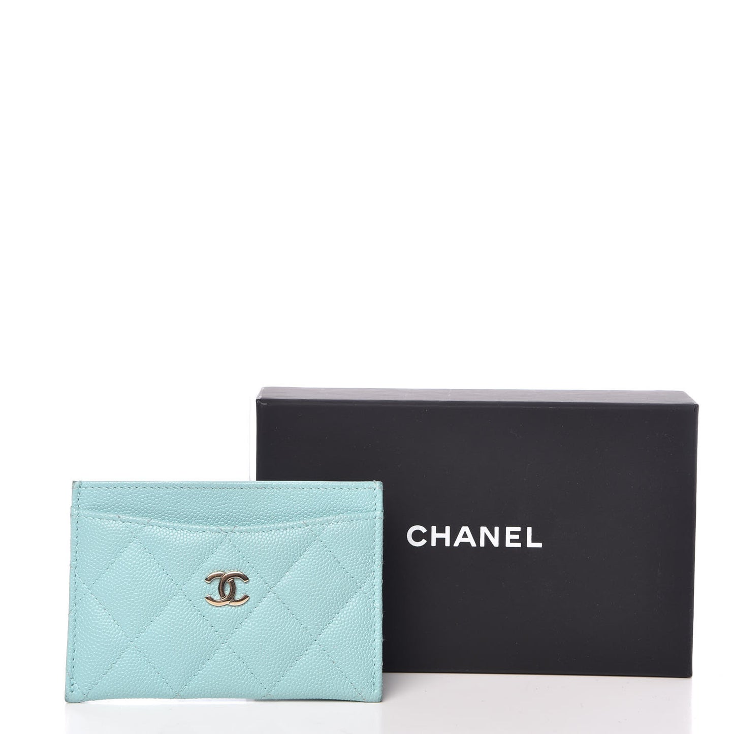 Caviar Quilted Card Holder Light Blue