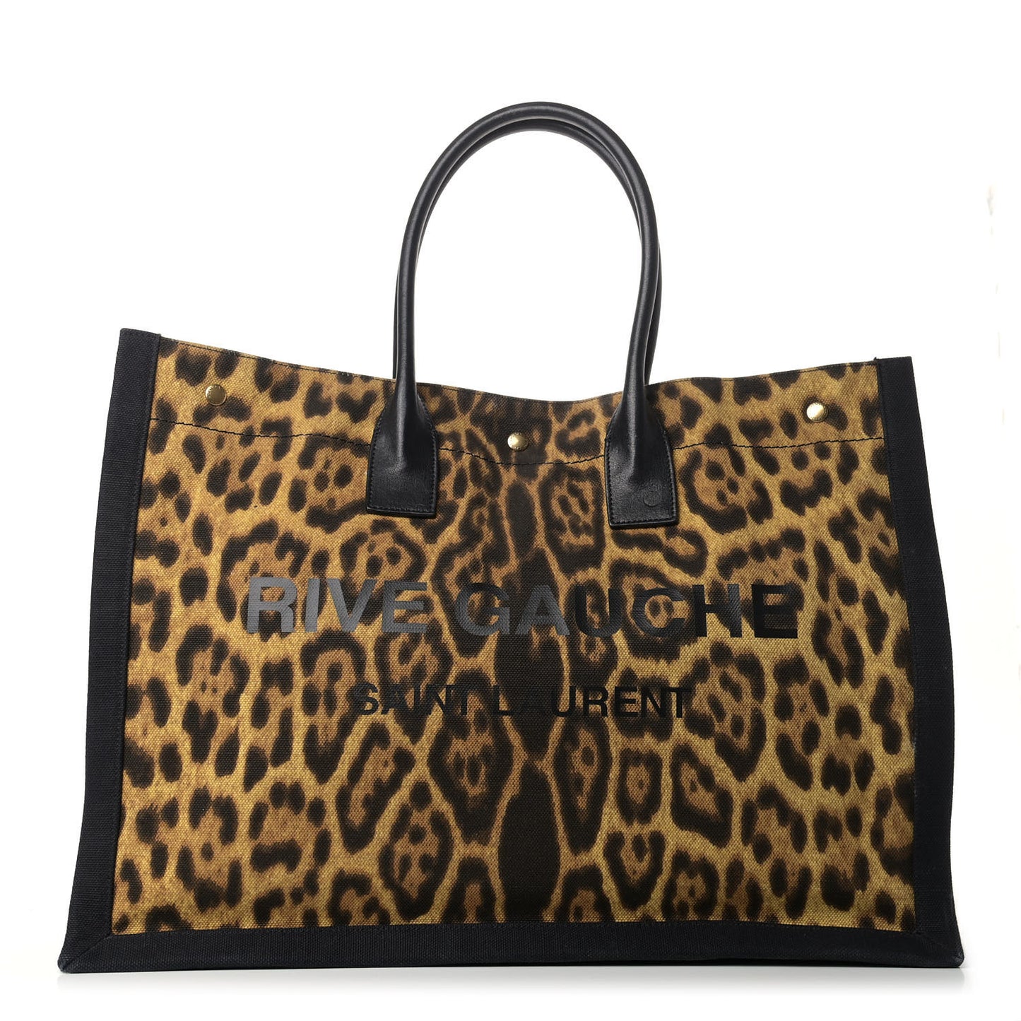 Canvas Calfskin Leopard Print Rive Gauche Noe Tote Natural Black