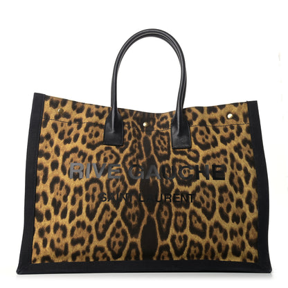 Saint Laurent Canvas Calfskin Leopard Print Rive Gauche Noe Tote Natural Black 1 of 9