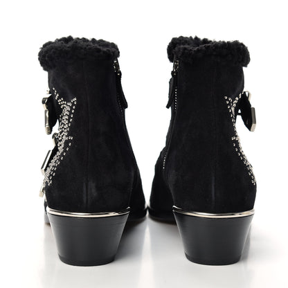 Chloe Shearling Studded Susanna Ankle Boots 38 Black 7 of 9