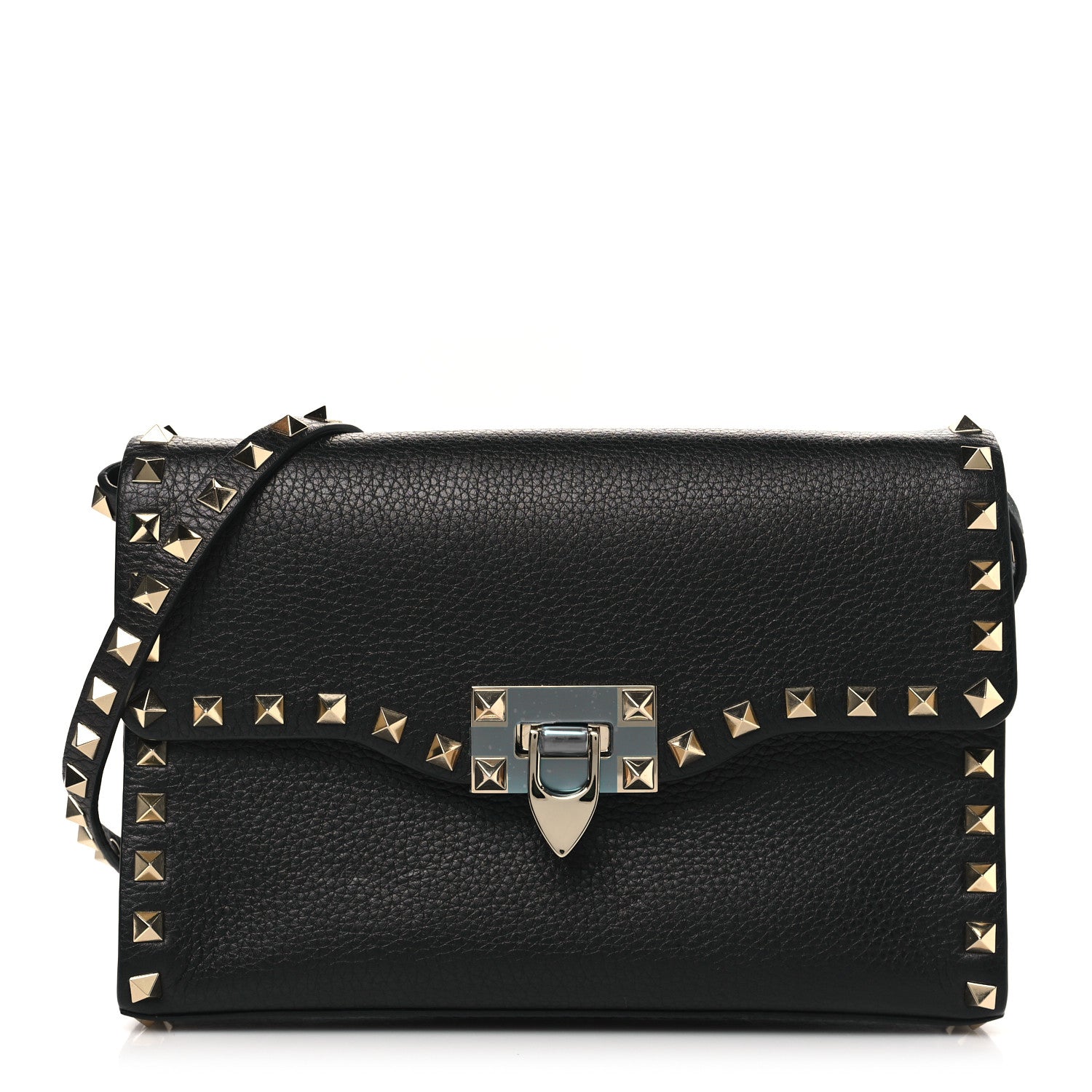 Valentino Garavani Pebbled Calfskin Medium Rockstud Flip Lock Crossbody Bag Black 1 of 9