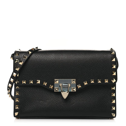 Valentino Garavani Pebbled Calfskin Medium Rockstud Flip Lock Crossbody Bag Black 1 of 9