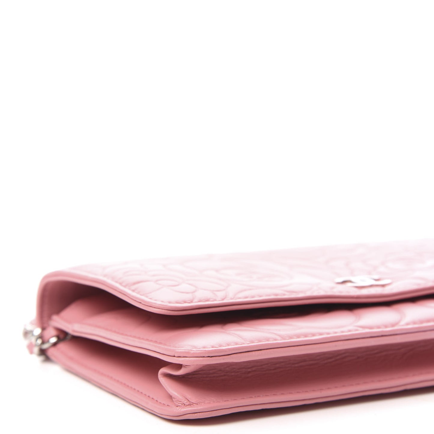 Lambskin Camellia Embossed Wallet On Chain WOC Pink