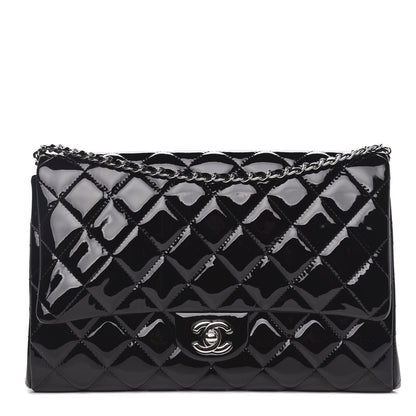Chanel Striated Patent Quilted Clutch With Chain Flap Black 2 of 11