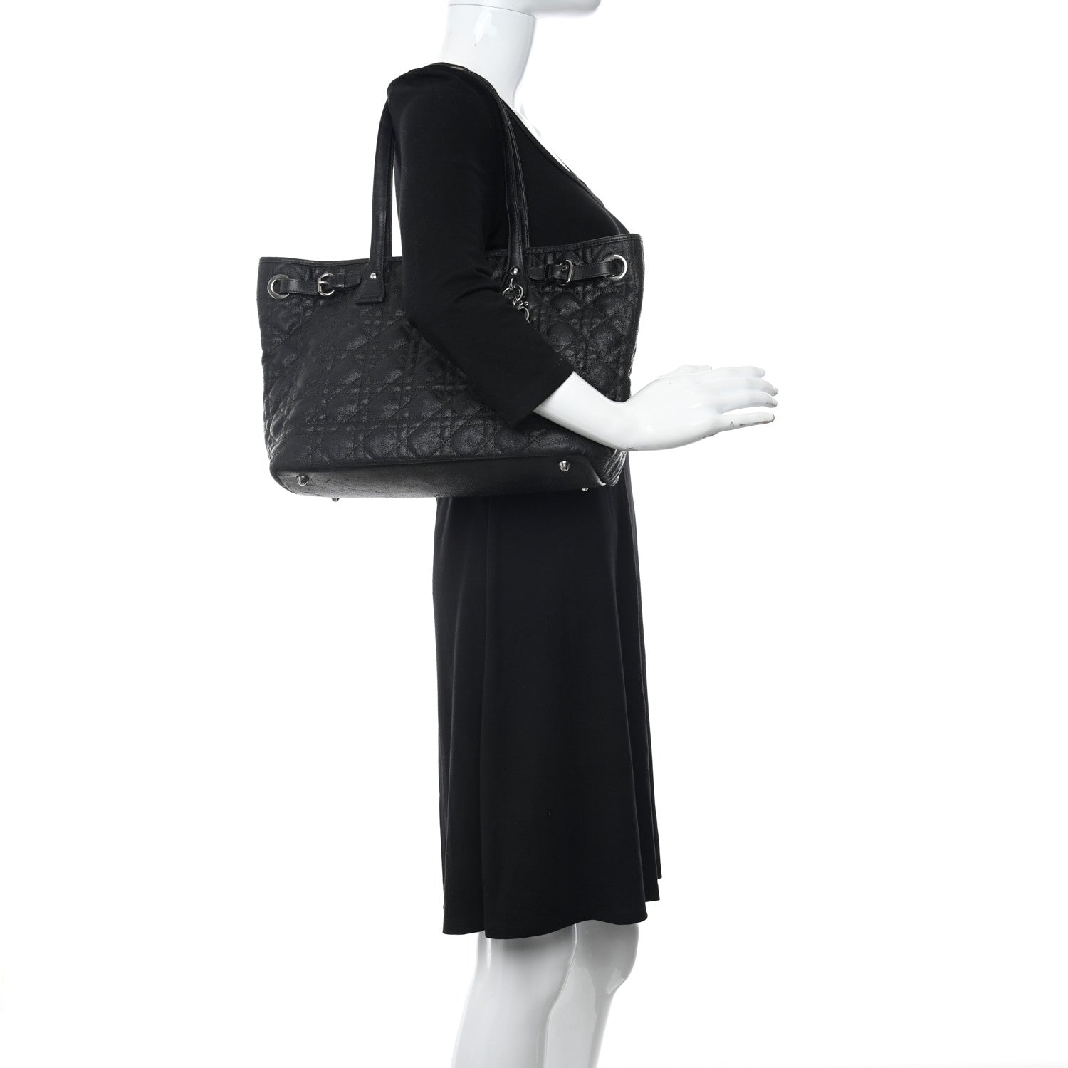 Christian Dior Coated Canvas Cannage Small Panarea Tote Black 2 of 15