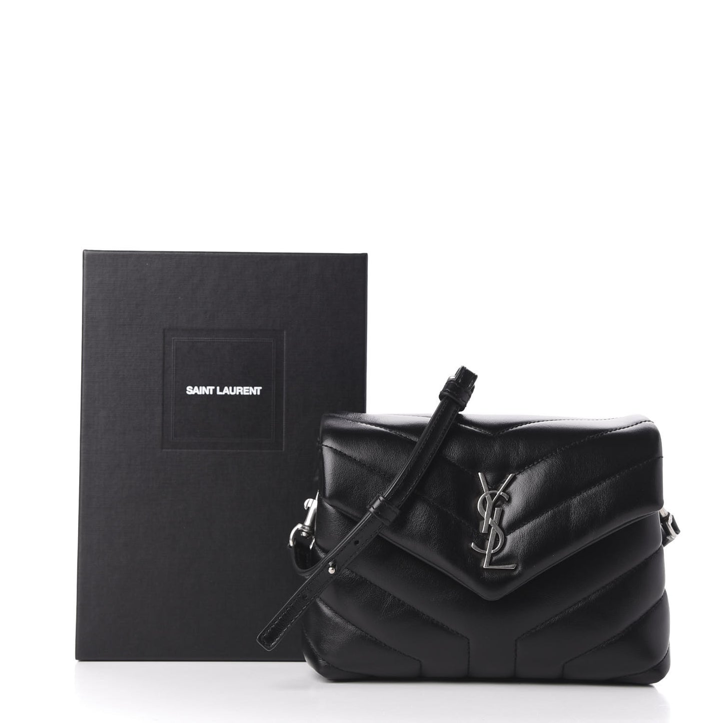 Calfskin Y Quilted Monogram Toy Loulou Crossbody Bag Black