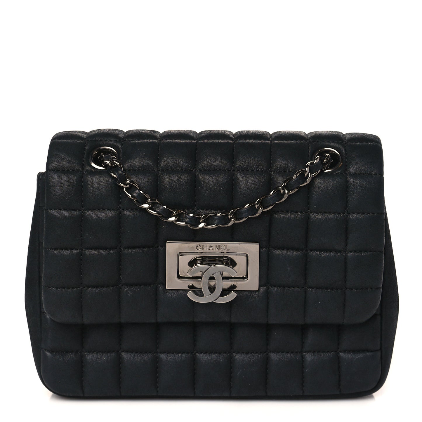 Iridescent Calfskin Square Quilted Mini Flap Black