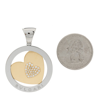 Bulgari Stainless Steel 18K Yellow Gold Diamond Tondo Heart Pendant 3 of 3