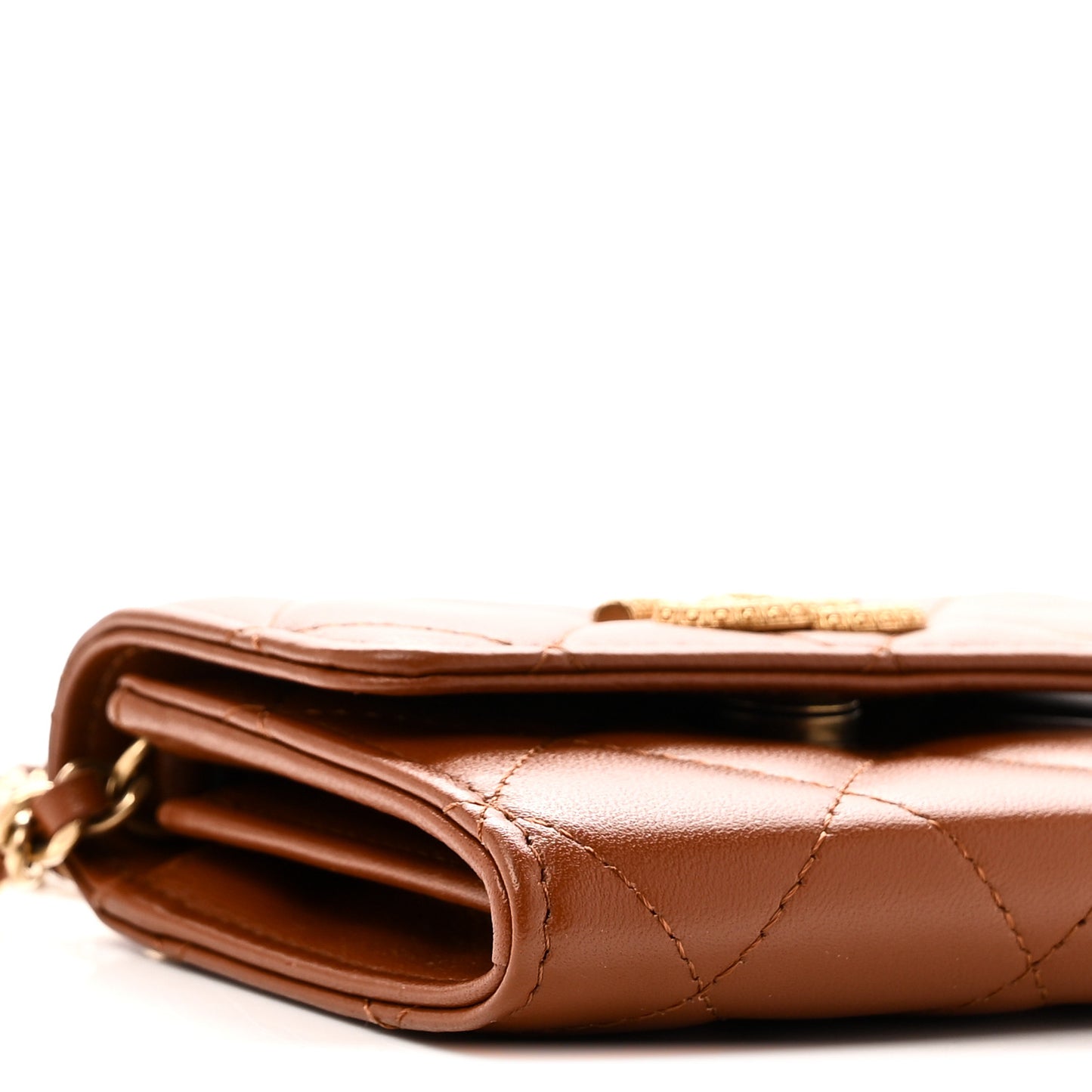Lambskin Quilted Studded CC Clutch With Chain Brown