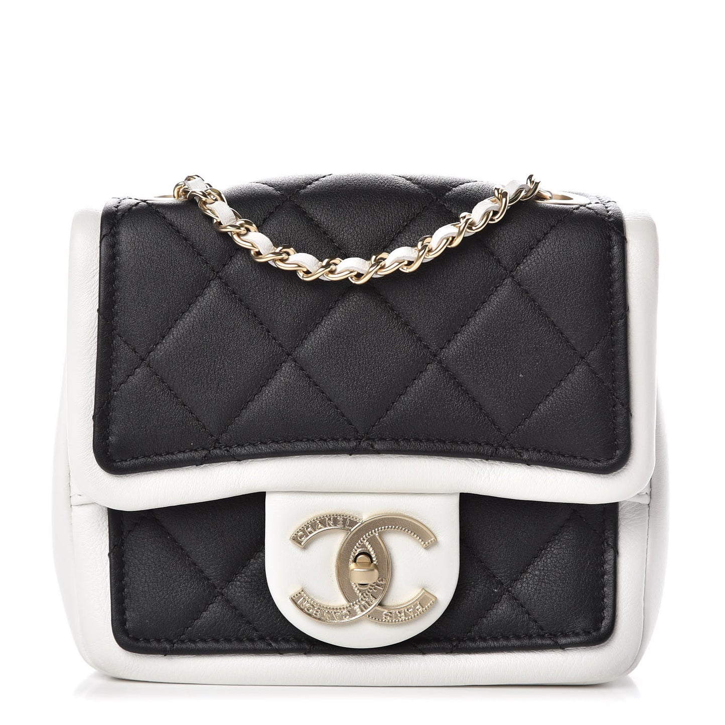 Lambskin Quilted Graphic Mini Flap Bag Black White