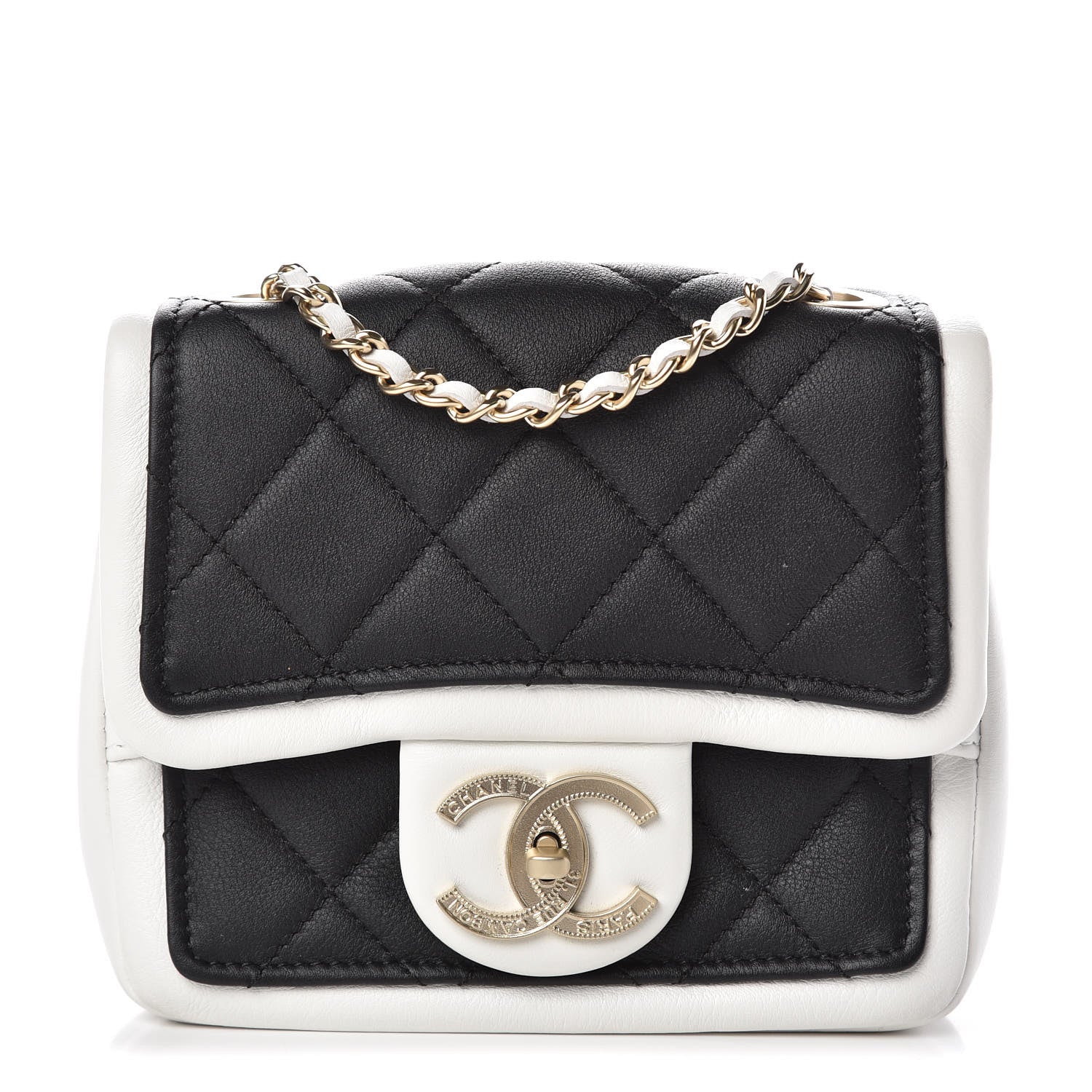 Chanel Lambskin Quilted Graphic Mini Flap Bag Black White 1 of 9