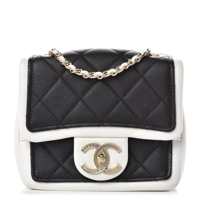 Chanel Lambskin Quilted Graphic Mini Flap Bag Black White 1 of 9