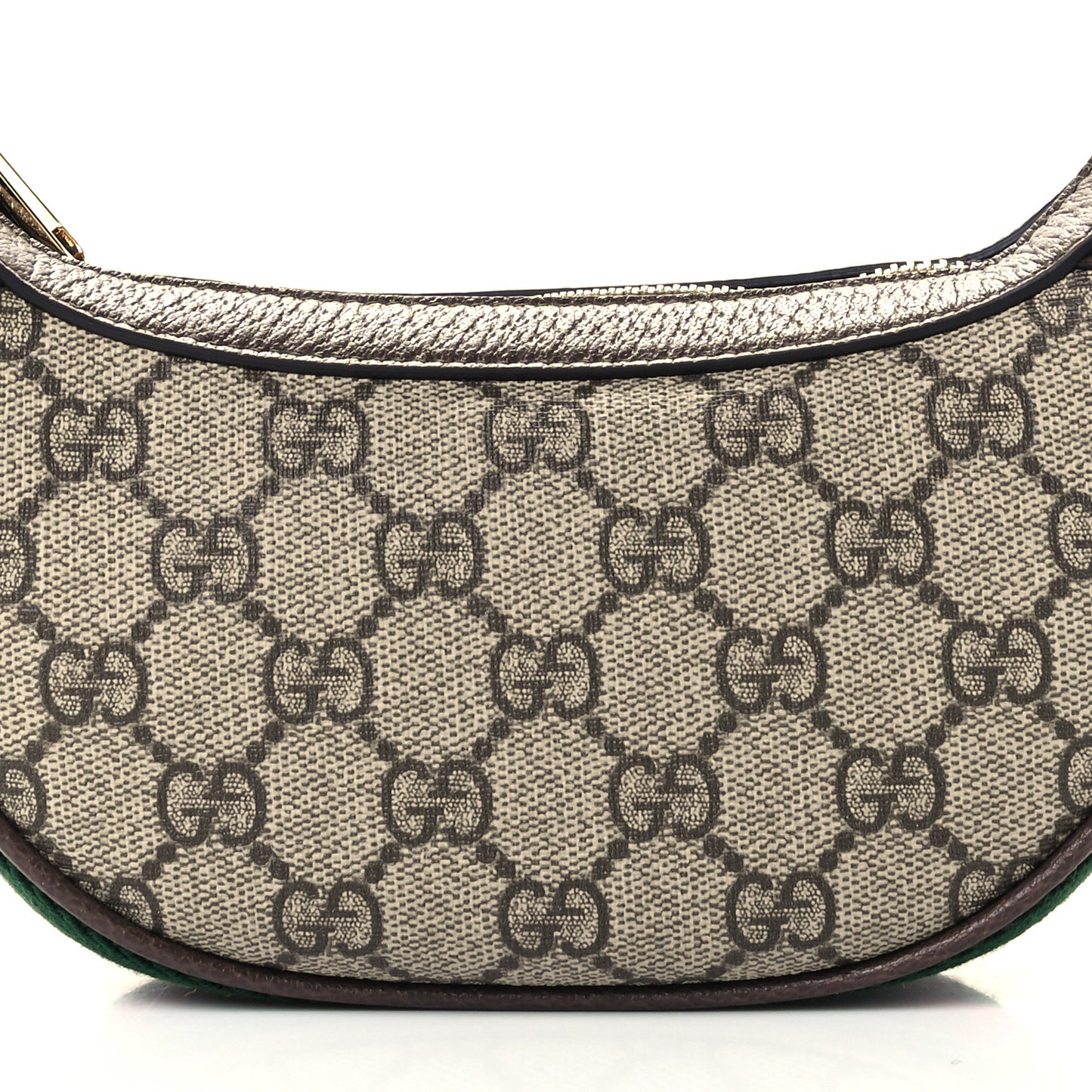 GG Supreme Monogram Textured Calfskin Web Mini Ophidia Half Moon Hobo Beige Ebony New Acero