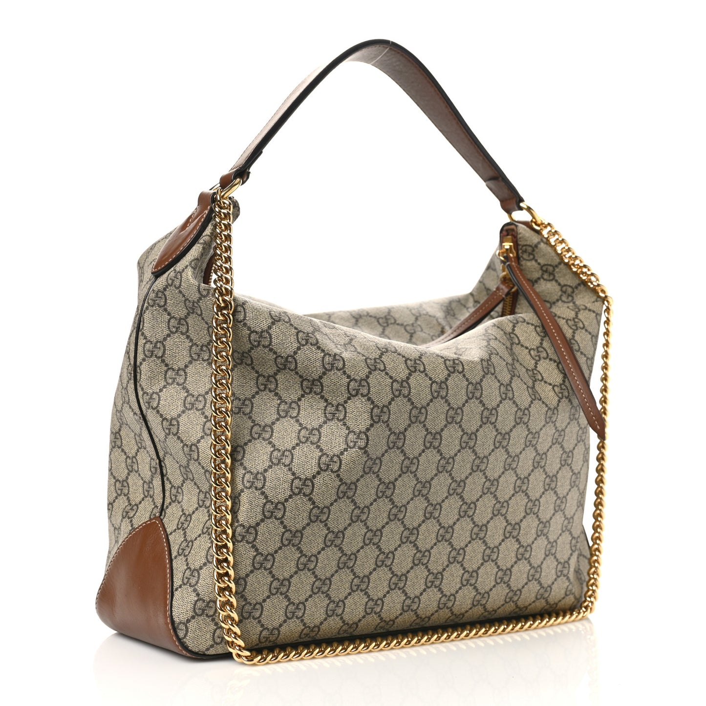 GG Supreme Monogram Large Linea A Hobo Light Brown