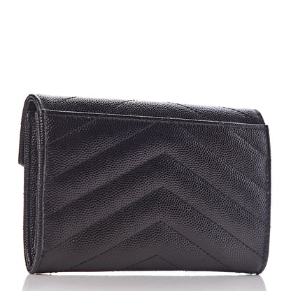 Saint Laurent Grain De Poudre Matelasse Chevron Small Monogram Envelope Wallet Black 3 of 7