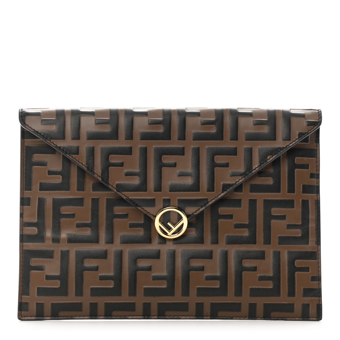 Vitello Soft F is Fendi Bi-Color FF 1974 Embossed Envelope Pouch Maya Black