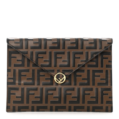 Fendi Vitello Soft F is Fendi Bi-Color FF 1974 Embossed Envelope Pouch Maya Black 1 of 8