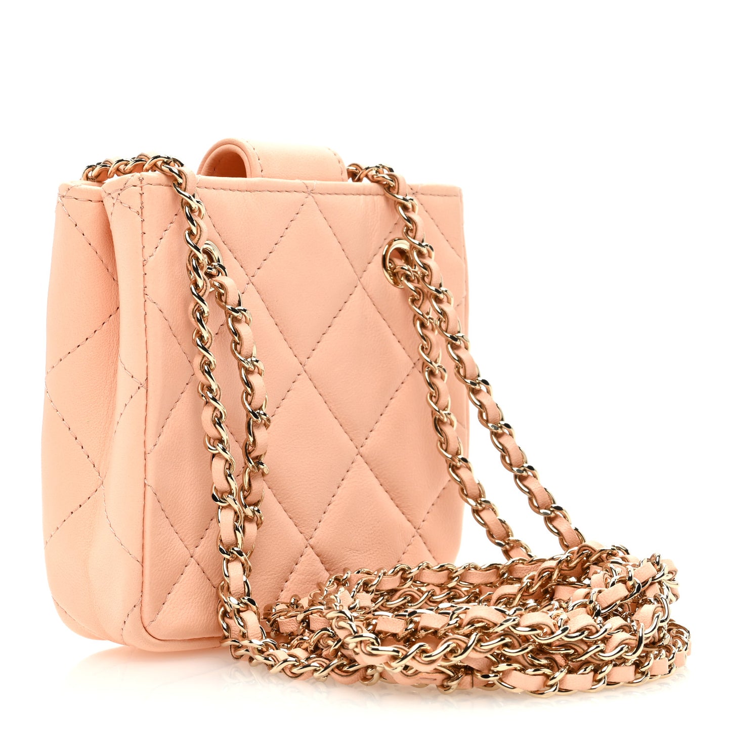 Lambskin Quilted Tiny Shopping Clutch With Chain Light Beige