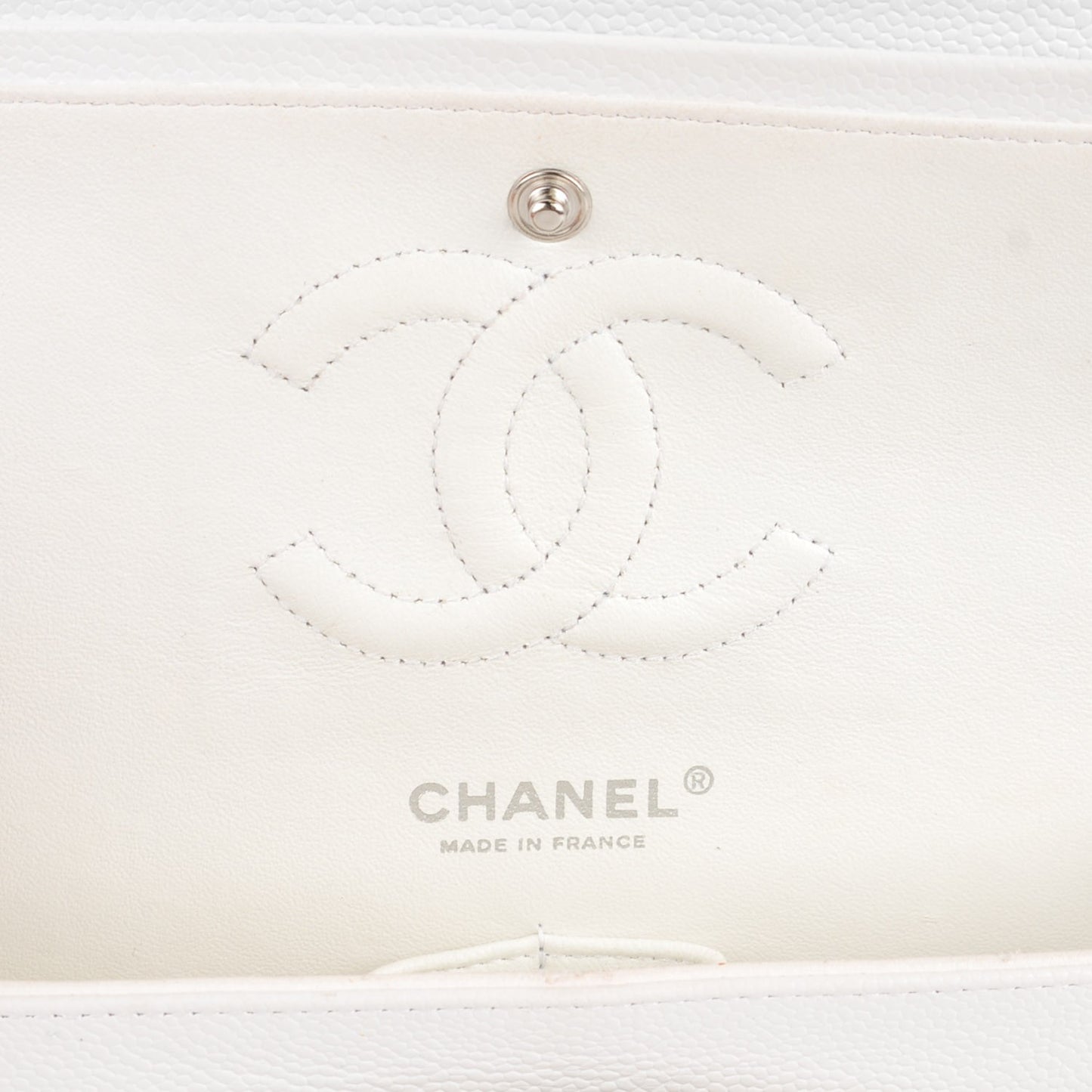 Caviar Quilted Medium Double Flap White
