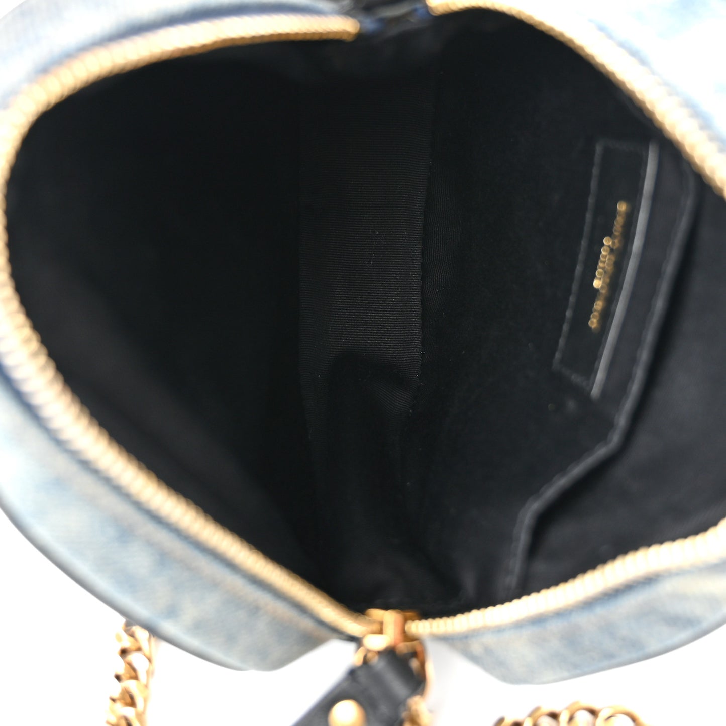 Denim Quilted Monogram Round Crossbody Bag Rodeo Blue