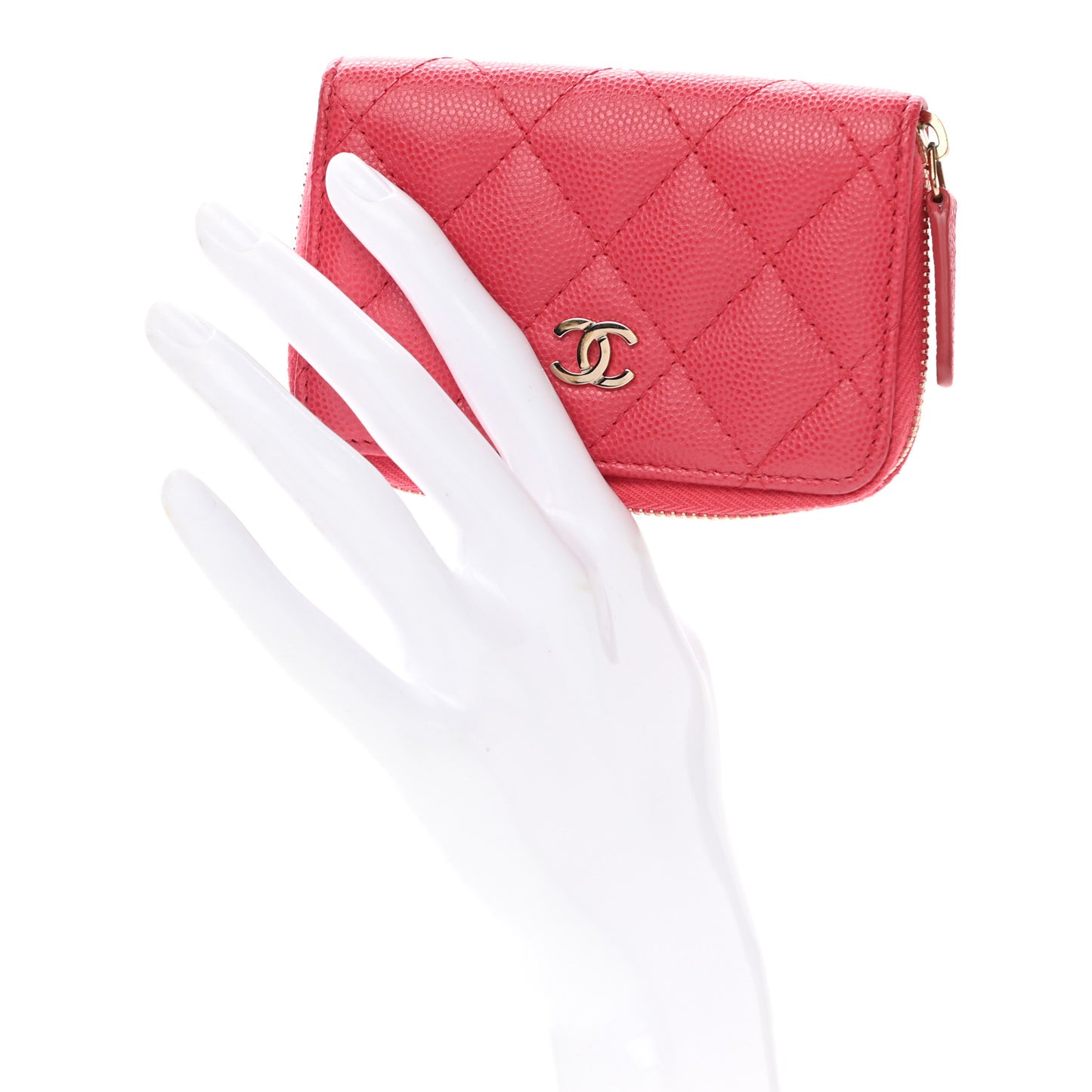 Caviar Quilted Zip Coin Purse Pink