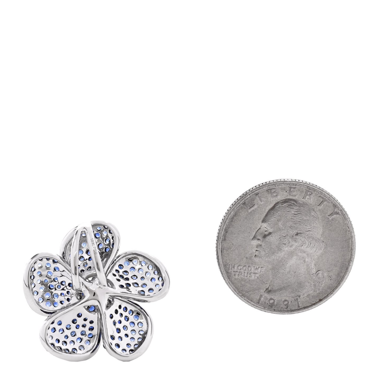 18K White Gold Diamond Blue Sapphire .40ctw Flower Pendant