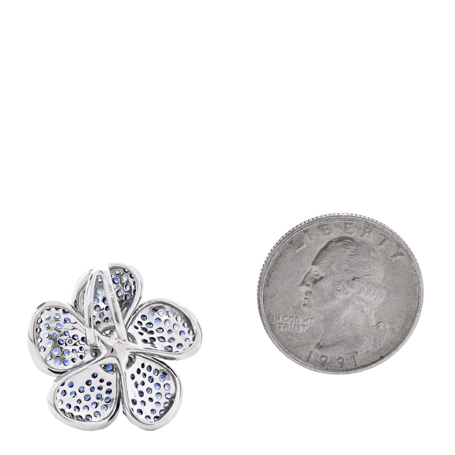 Parker & West by FASHIONPHILE 18K White Gold Diamond Blue Sapphire .40ctw Flower Pendant 2 of 4