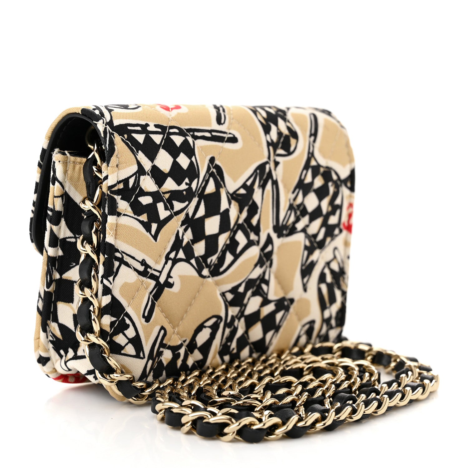Chanel Canvas Check Flag Printed CC Clutch With Chain Beige Multicolor 3 of 12
