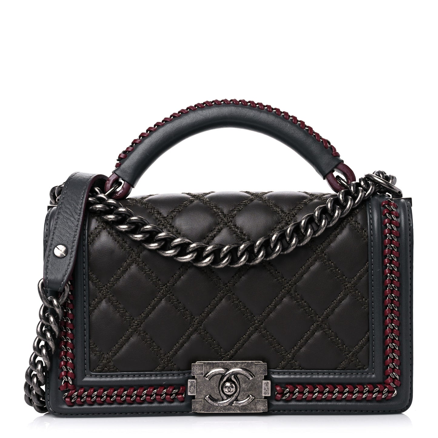 Calfskin Quilted Medium Boy Top Handle Flap Burgundy Black Blue