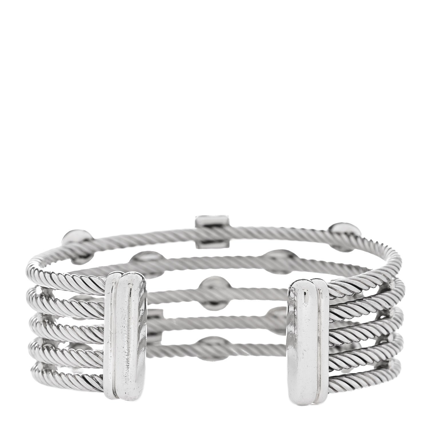 David Yurman Sterling Silver Diamond Five Row Confetti Cuff Bracelet 3 of 4
