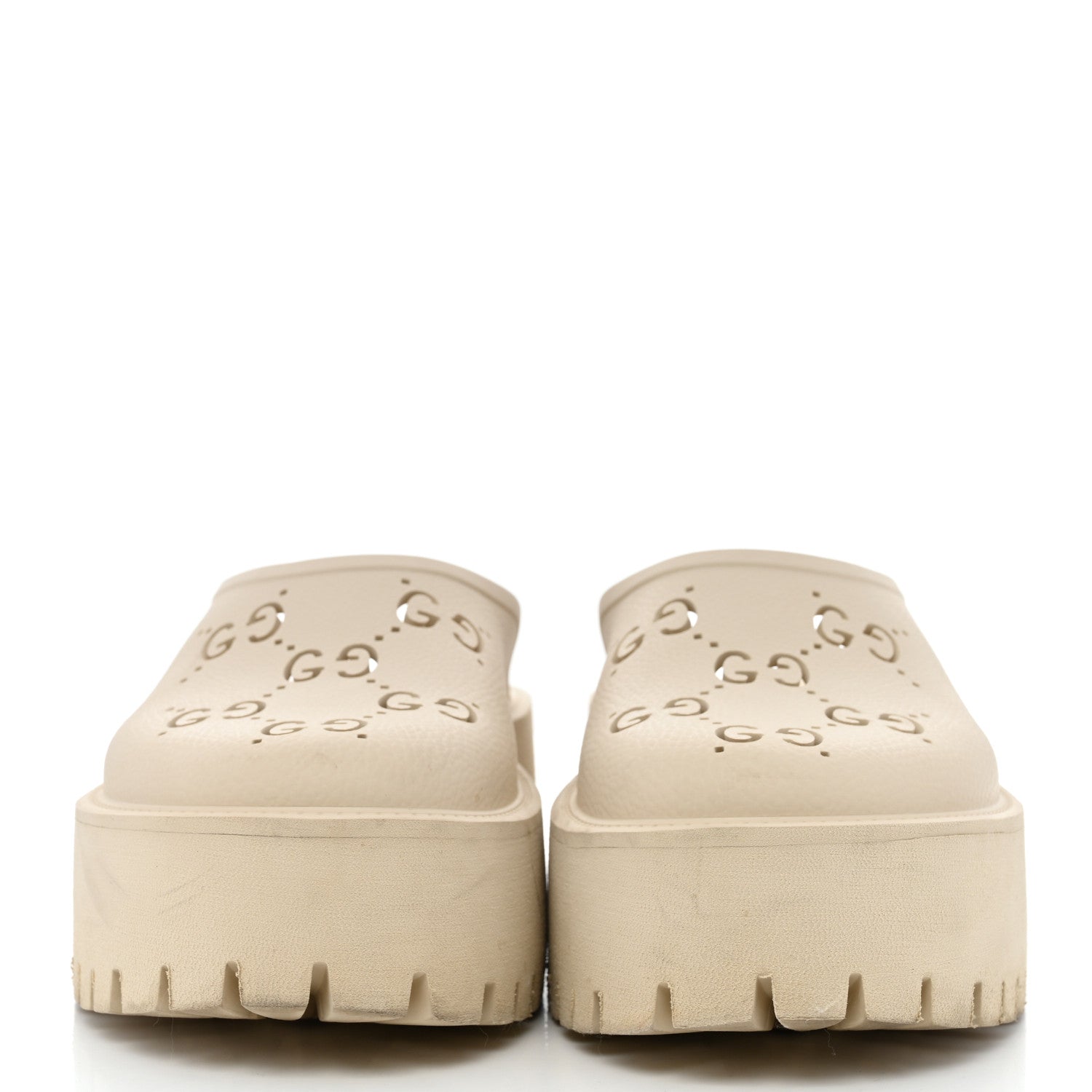 Gucci Rubber GG Monogram Perforated Elea Platform 55mm Lug Sole Sandals 38 Mystic White 2 of 9