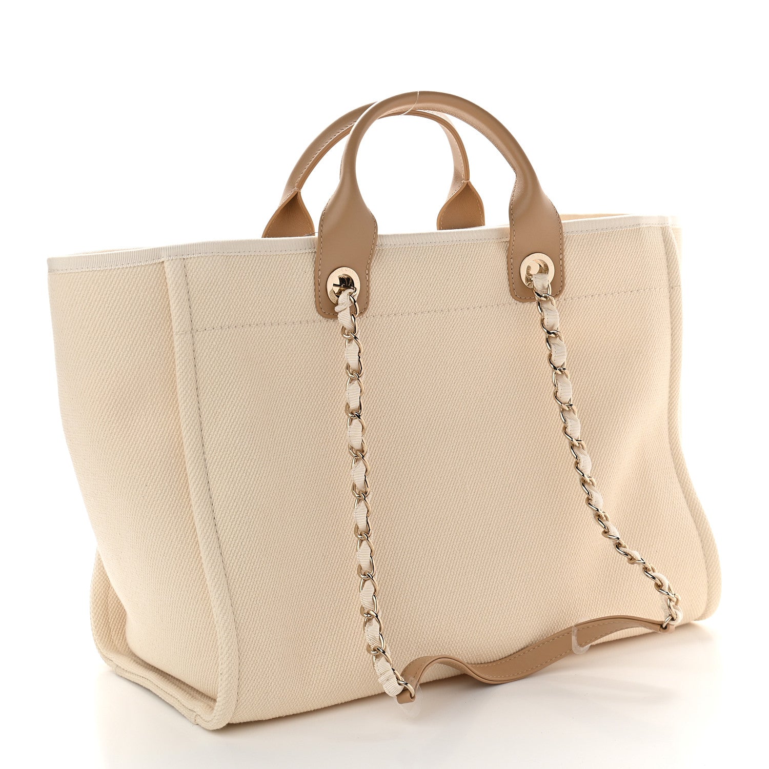Chanel Canvas Pearl Medium Deauville Tote Ecru Beige 3 of 9