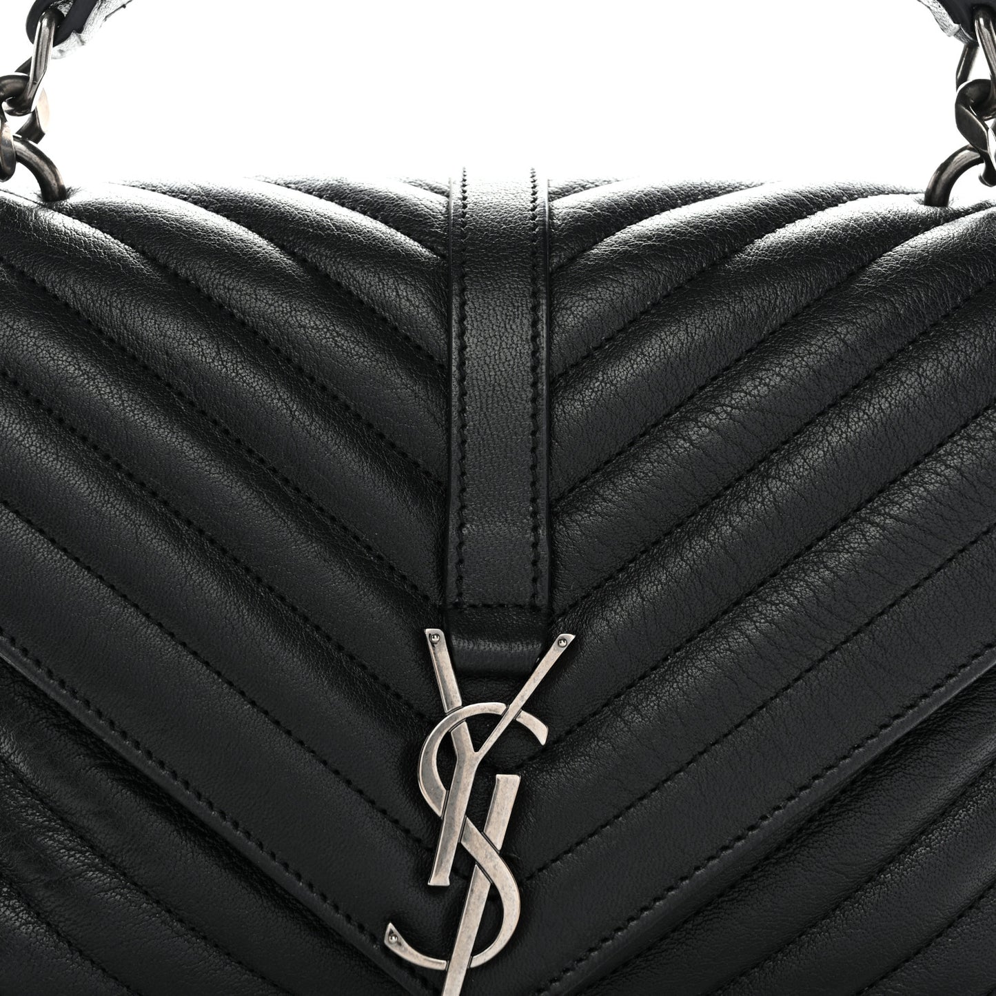Sheepskin Matelasse Chevron Monogram Medium College Bag Black