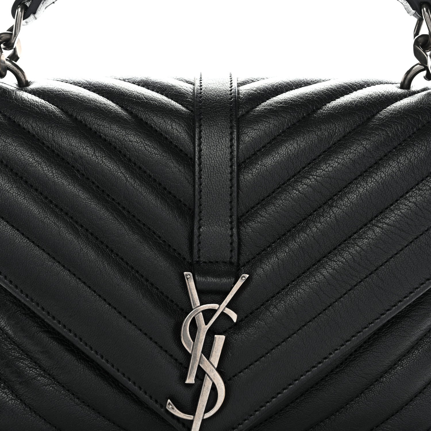 Saint Laurent Sheepskin Matelasse Chevron Monogram Medium College Bag Black 8 of 12