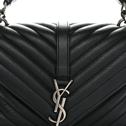 Saint Laurent Sheepskin Matelasse Chevron Monogram Medium College Bag Black 8 of 12