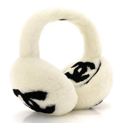 Chanel Shearling CC Bi-Color Ear Muffs White Black 3 of 5