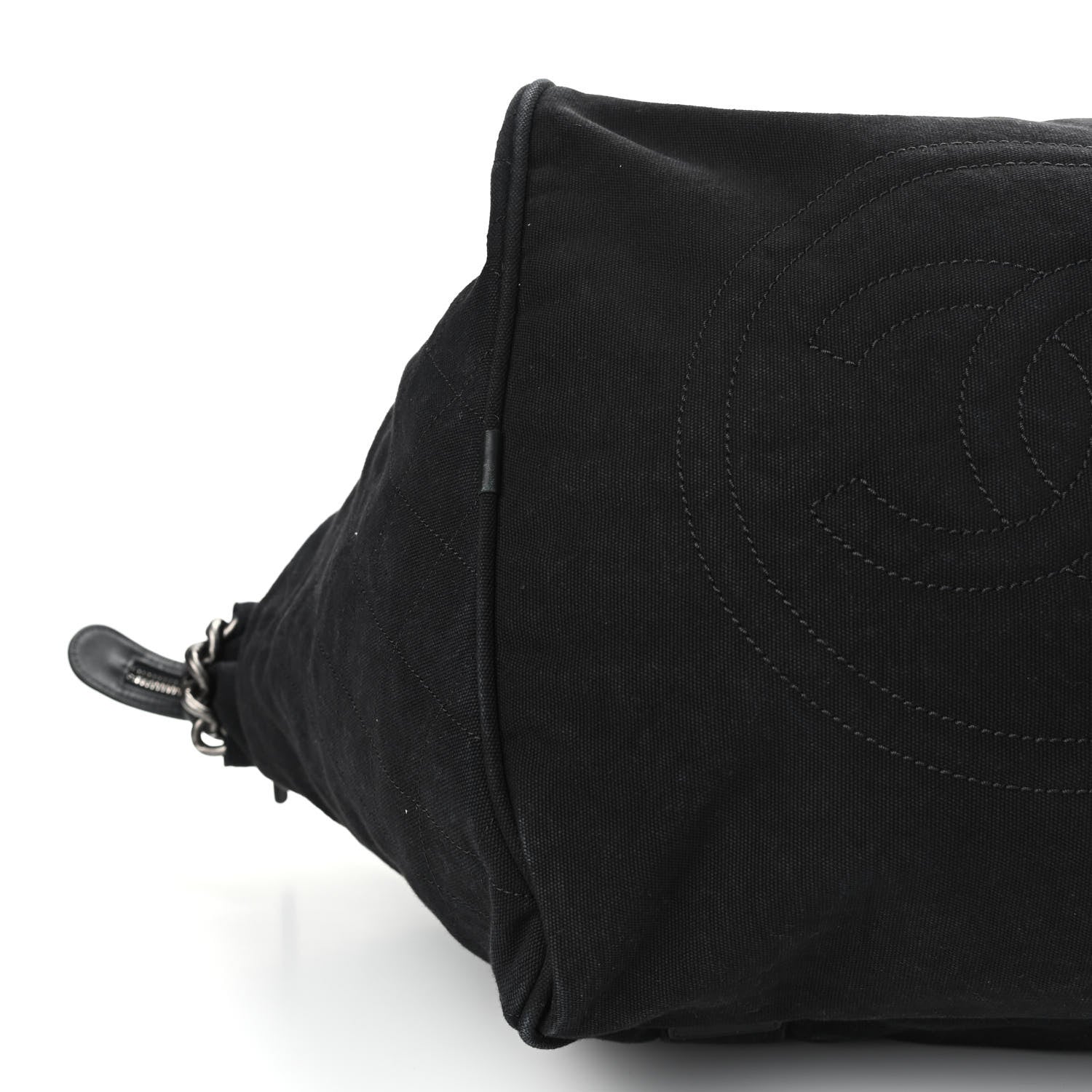 Chanel Washed Toile Calfskin Quilted Large Street Style Travel Bag Black 6 of 14