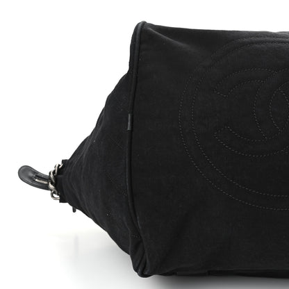 Chanel Washed Toile Calfskin Quilted Large Street Style Travel Bag Black 6 of 14