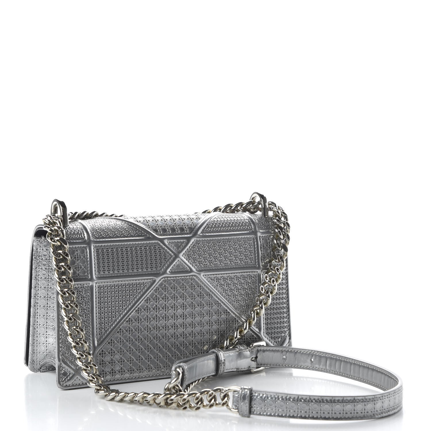 Christian Dior Metallic Patent Micro-Cannage Small Diorama Flap Bag Silver 3 of 9