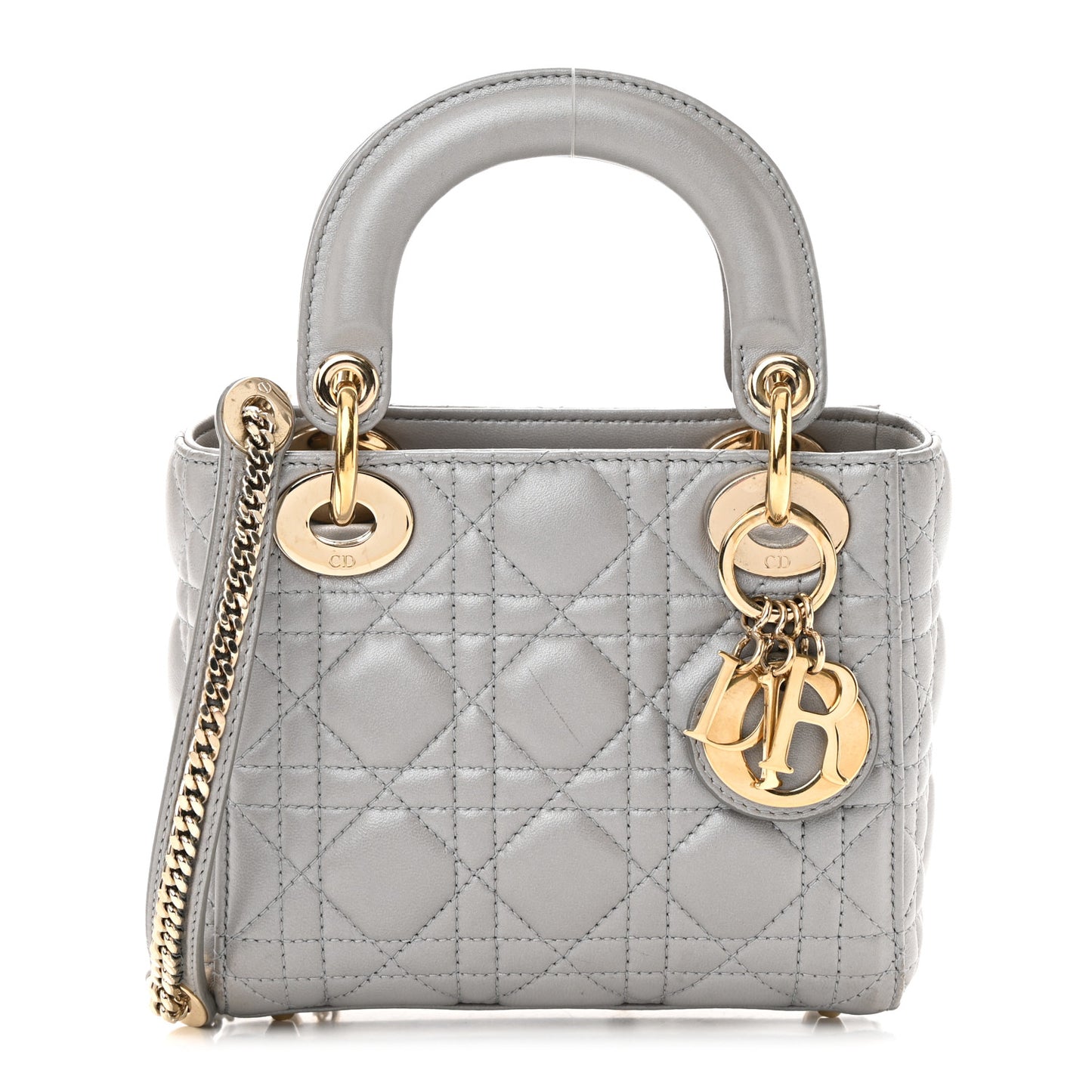 Metallic Lambskin Cannage Mini Lady Dior Grey