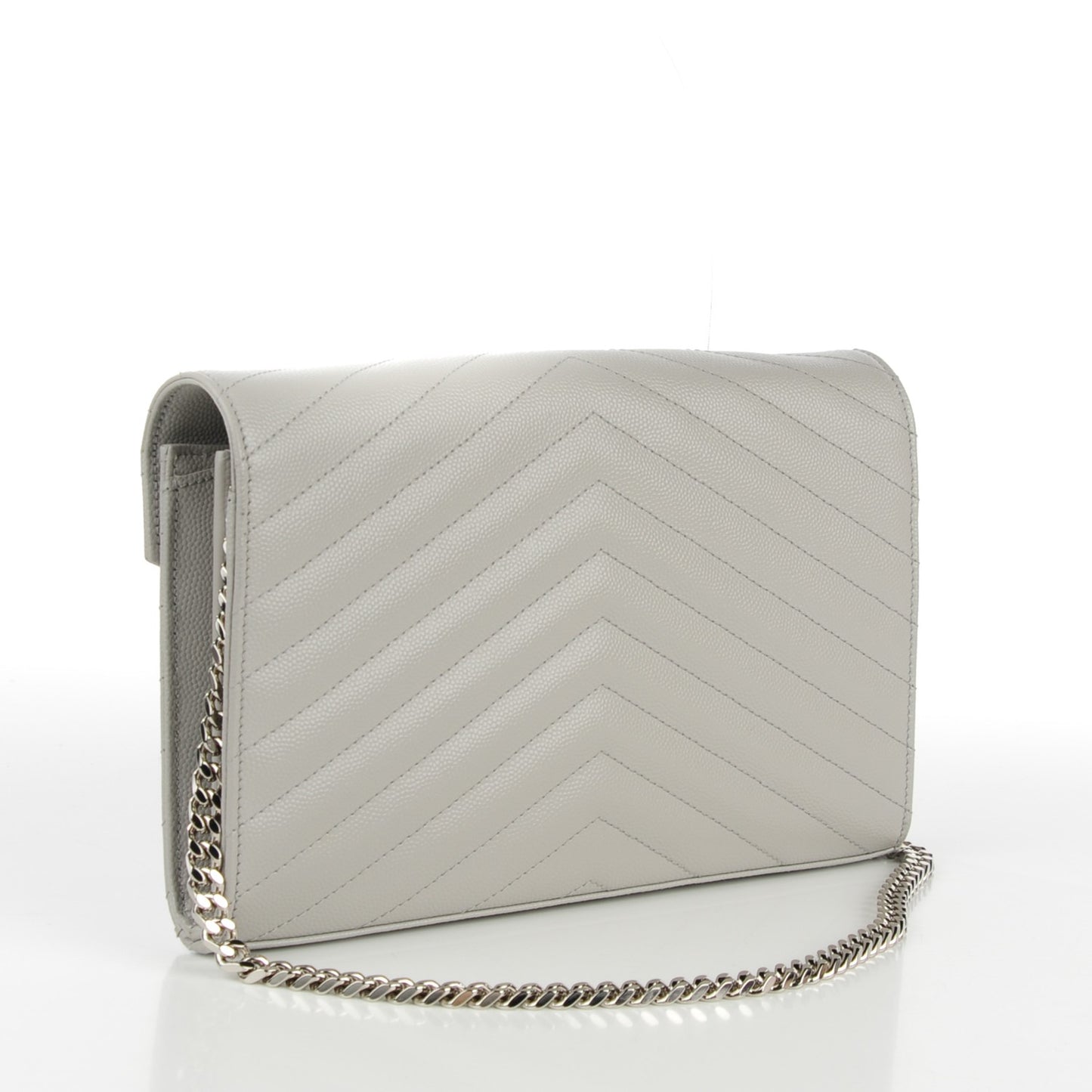 Grain De Poudre Matelasse Chevron Monogram Chain Wallet Gris Souris