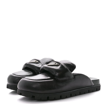 Prada Nappa Soft Padded Metal Triangle Logo Lug Sole 20mm Mules 38 Black 3 of 9