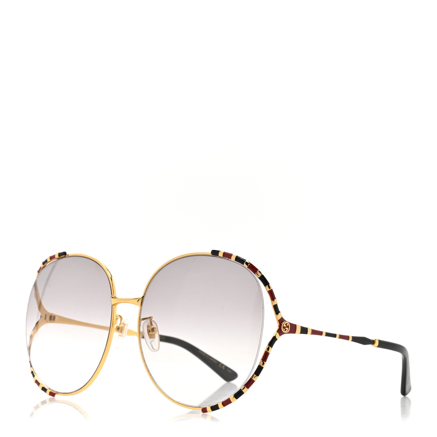 Gucci Metal Round Frame GG0595S Sunglasses Gold Black Red 1 of 8