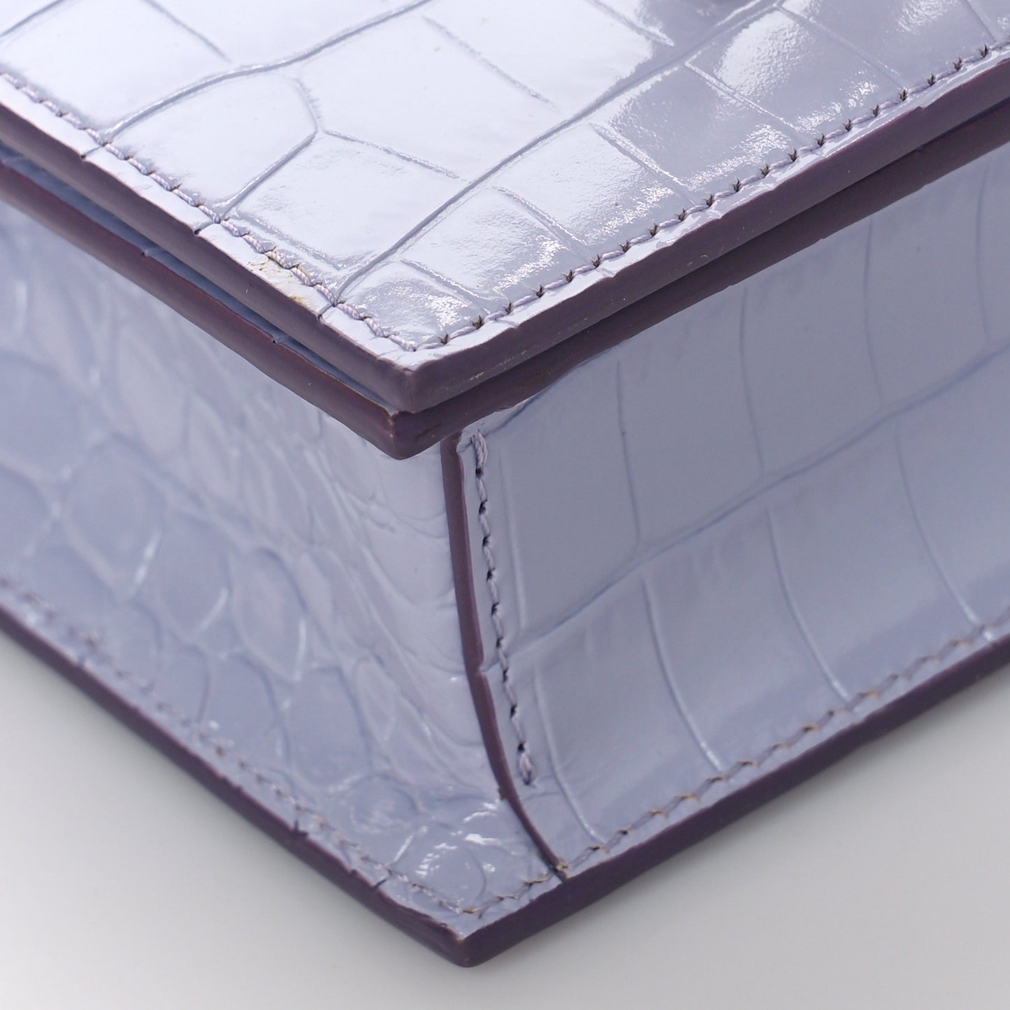 Shiny Crocodile Embossed Jeweled Satchel Lavender