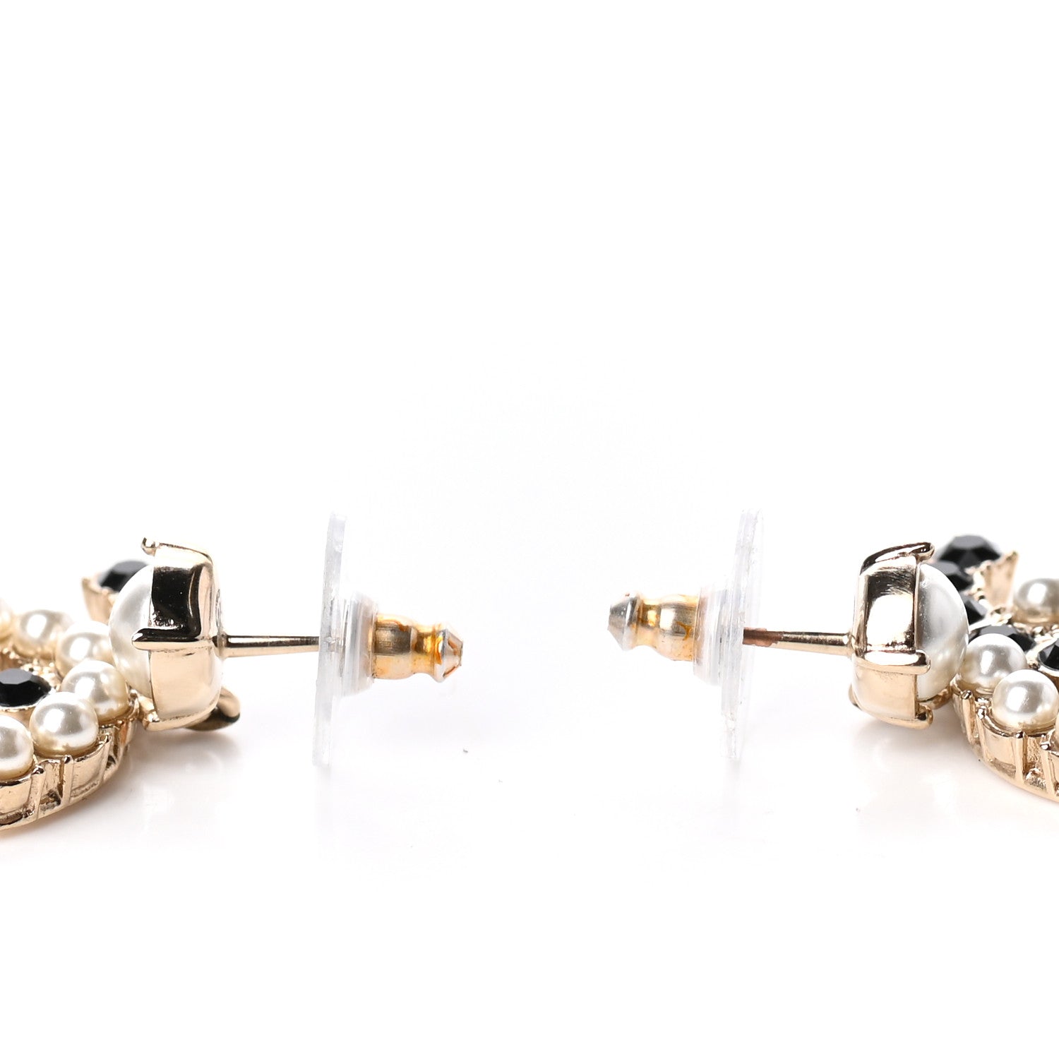 Chanel Crystal Pearl Dazzling Domino CC Drop Earrings Gold Black 3 of 5